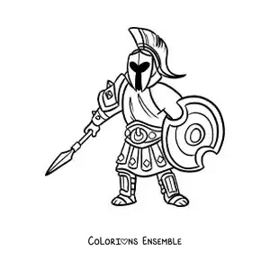Coloriage du dieu grec Arès en dessin animé avec son armure