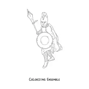 Coloriage du dieu Arès réaliste avec son bouclier et sa lance