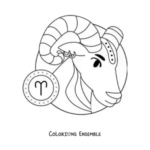 Coloriage du bélier du signe du Bélier en dessin animé