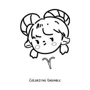 Coloriage d’une fille du signe du Bélier en dessin animé kawaii