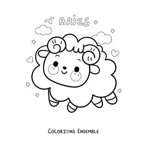 Coloriage d’un bélier du signe du Bélier kawaii