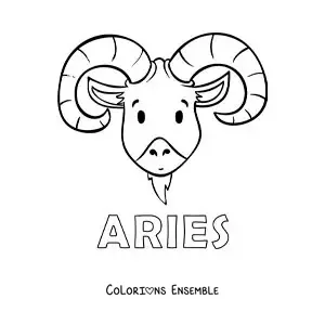 Coloriage du signe du Bélier en dessin animé avec son nom