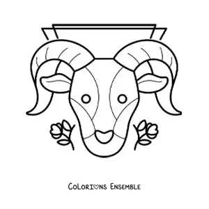 Coloriage d’un bélier du signe du zodiaque du Bélier avec des fleurs
