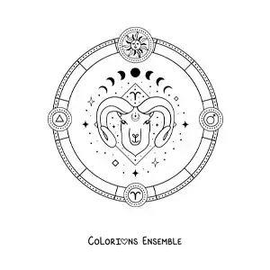 Image à colorier du signe du zodiaque Bélier avec son symbole