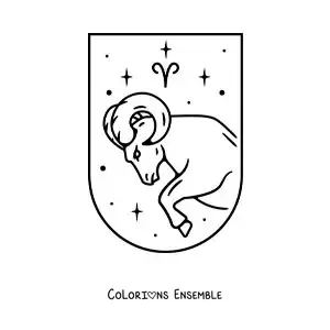 Image à colorier d’un bélier du signe du Bélier avec la lettre mu