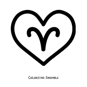Image à colorier de la lettre mu du Bélier dans un cœur