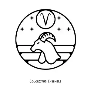Image à colorier d’un bélier du signe du Bélier avec son symbole