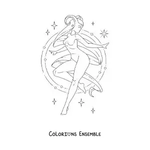 Image à colorier d’une fille du signe du Bélier
