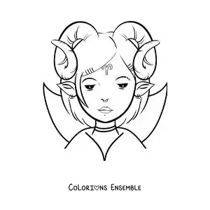 Image à colorier d’une fille du signe du Bélier en dessin animé avec la lettre mu