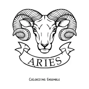 Image à colorier d’un bélier du Bélier avec le nom du signe