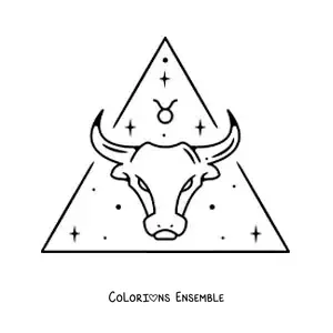 Image à colorier d’un taureau du signe du Taureau avec son symbole et des étoiles