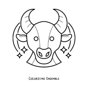 Image à colorier d’une tête de taureau du signe du zodiaque Taureau