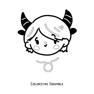 Image à colorier d’une fille du signe du Taureau kawaii