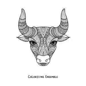 Image à colorier d’un mandala du signe du Taureau