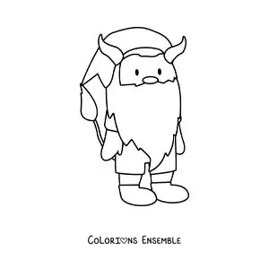 Image à colorier d’un gnome du signe du Taureau en dessin animé kawaii