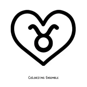 Image à colorier du symbole du Taureau dans un cœur