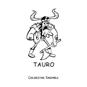 Image à colorier d’un Viking du signe du Taureau en dessin animé