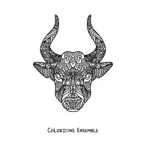 Image à colorier d’un mandala du taureau du signe du zodiaque Taureau