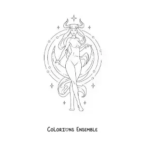 Image à colorier d’une fille du signe du Taureau