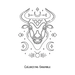 Image à colorier des symboles du Taureau, le signe du zodiaque