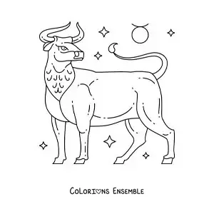 Image à colorier du taureau du signe du Taureau et de son symbole