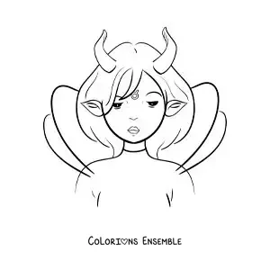 Image à colorier d’une fille du signe du Taureau en dessin animé fantastique