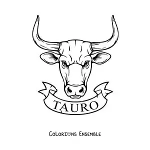 Image à colorier d’un taureau du Taureau avec le nom du signe