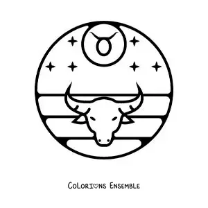 Image à colorier d’un taureau du Taureau avec le symbole du signe