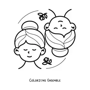 Image à colorier de filles du signe des Gémeaux en dessin animé avec des fleurs
