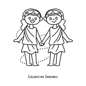 Image à colorier de filles du signe des Gémeaux facile
