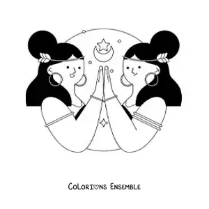 Image à colorier de deux filles du signe des Gémeaux en dessin animé