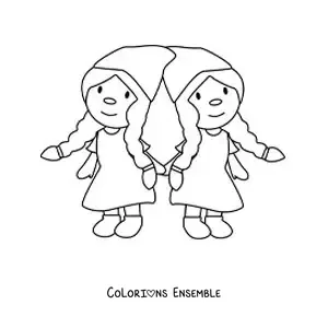 Image à colorier de gnomes en dessin animé du signe des Gémeaux
