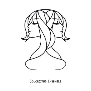 Image à colorier du visage des jumelles des Gémeaux