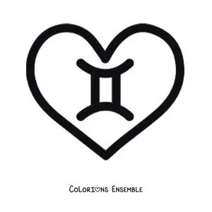 Image à colorier du symbole des Gémeaux dans un cœur