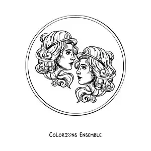 Image à colorier de femmes jumelles du signe des Gémeaux réalistes