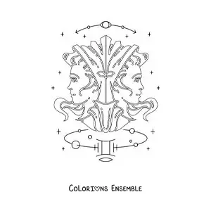Image à colorier des jumeaux des Gémeaux avec leur signe