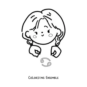 Image à colorier d’une fille du signe du Cancer kawaii