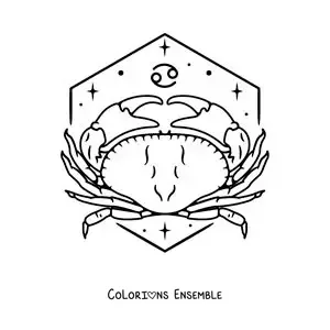 Image à colorier d’un crabe du signe du Cancer avec son symbole