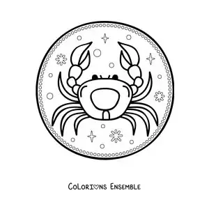 Image à colorier d’un crabe du signe du Cancer facile avec des étoiles