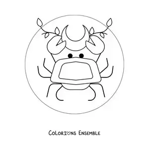 Image à colorier d’un crabe du signe du Cancer avec une lune