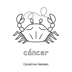 Image à colorier d’un crabe avec le nom du signe du Cancer