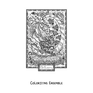 Image à colorier d’une carte du signe du Cancer