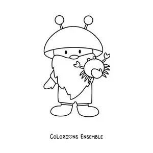 Image à colorier d’un gnome du signe du Cancer en dessin animé kawaii