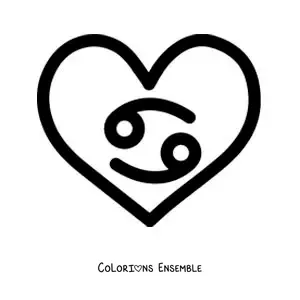 Image à colorier du symbole du signe du Cancer dans un cœur