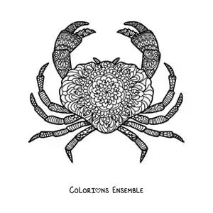 Image à colorier d’un mandala de crabe du signe du zodiaque Cancer