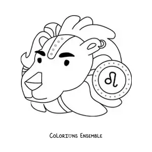 Image à colorier du signe du Lion animé avec son symbole