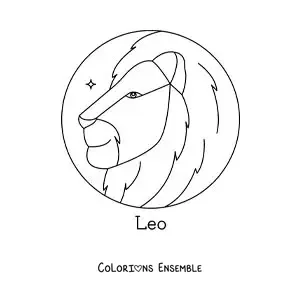 Image à colorier d’un lion du Lion avec le nom du signe