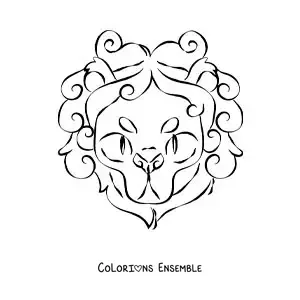 Image à colorier d’une tête de lion du signe du Lion animé