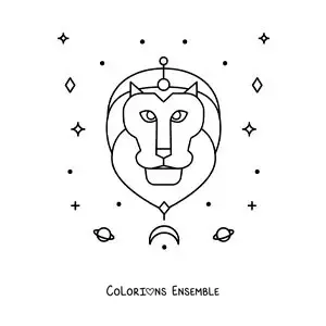 Image à colorier du lion du signe du Lion avec des étoiles et des astres