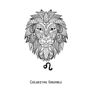 Image à colorier d’un mandala de lion du signe du Lion